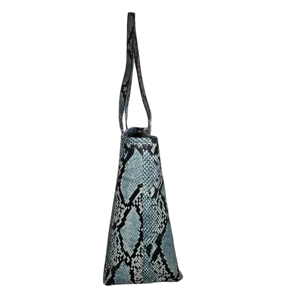 BADGLEY MISCHKA Light Blue Vegan Leather with Multicolor Striped Center Pattern - Picture 4 of 13